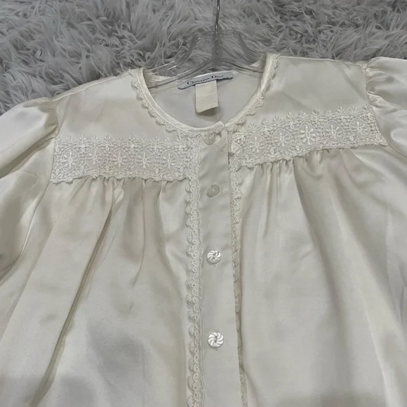 Vintage Christian DIOR L/S nightgown White lace trim lightweight